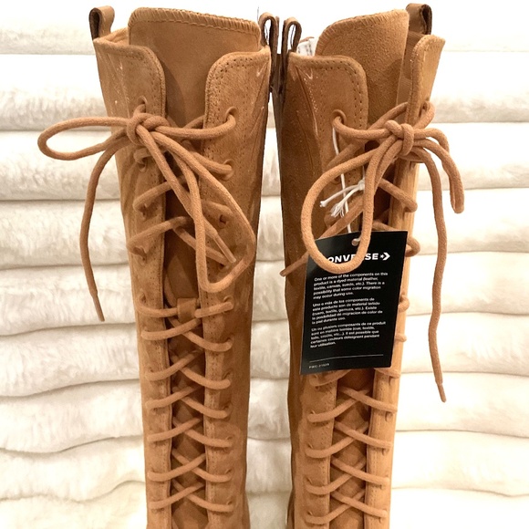 Tan Converse Knee High Lug Sole Boots – Women’s Leather Lace Up Size 9 - Picture 5 of 16